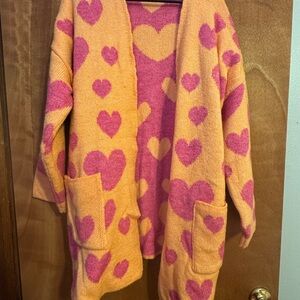 Anthropologie Maeve Orange and Pink Love Heart Cardigan